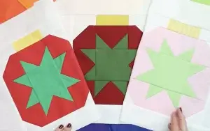 3 ornament quilt blocks in different colors for Christmas