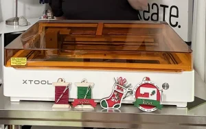 xTool M2 laser with 4 sewing themed wood christmas tree ornaments
